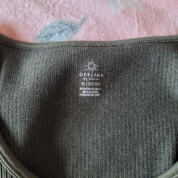 AERIE offline ribbed seamless olive green cropped long sleeve workout top XL - Picture 3 of 3